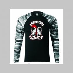 Punks and Skins United pánske tričko (nie mikina!!) s dlhými rukávmi vo farbe " metro " čiernobiely maskáč gramáž 160 g/m2 materiál 100%bavlna